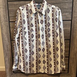 Wrangler Men's Geometric Pattern Shirt - Brown and Cream